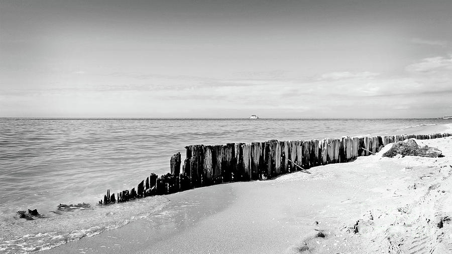 Old Wooden Beach Fence II - BW Photograph by Chris Andruskiewicz