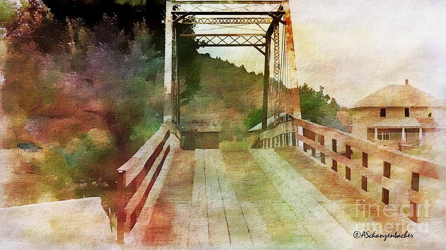Old Wooden Bridge, Lake Shastina, CA Digital Art by Aurelia Schanzenbacher
