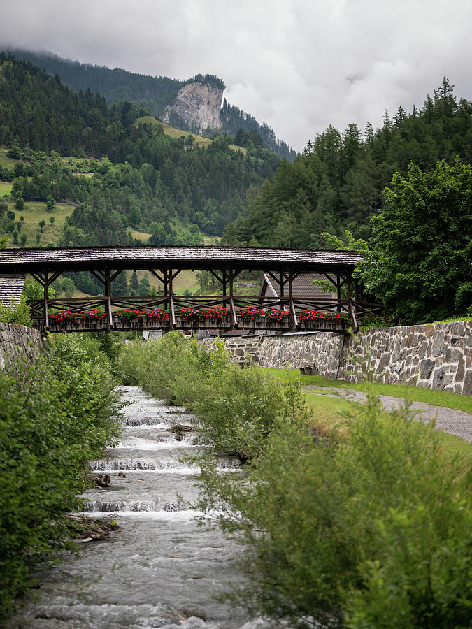 Old Wooden Bridge With Flowers In Matrei In Osttirol Photograph