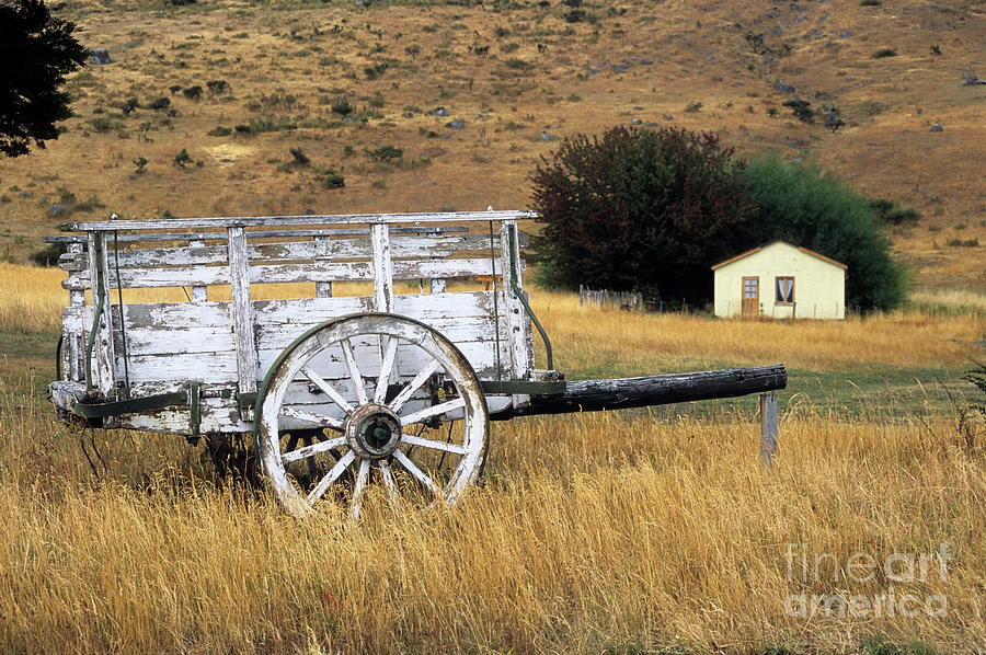 Old wooden cart on estancia Patagonia Photograph by James Brunker