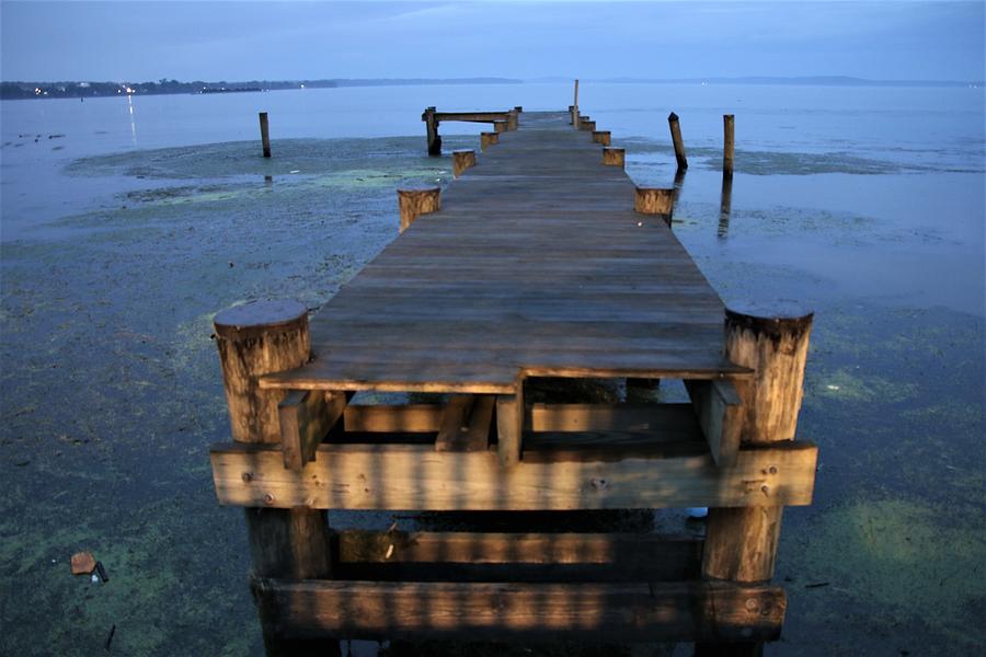 Old wooden pier at Dusk Photograph by Stephanie Lindsay - Fine Art America