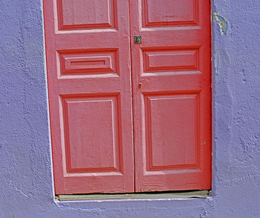 Old wooden red door and purple wall Photograph by Lyn Holly Coorg