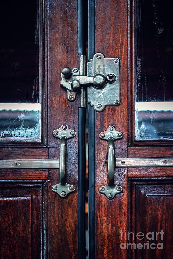 Old wooden train door detail Photograph by Delphimages Photo Creations