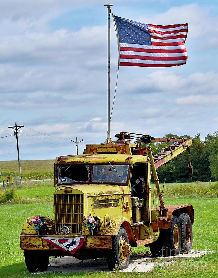 Old Work Truck. New Flag Photograph by Linda Brittain