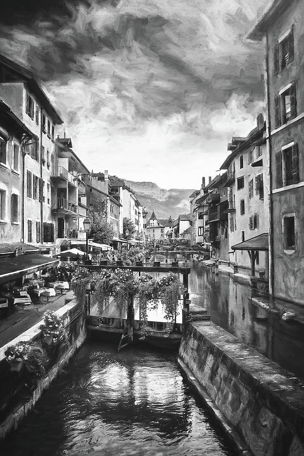 Old World Charm of Annecy France Black and White  Photograph by Carol Japp
