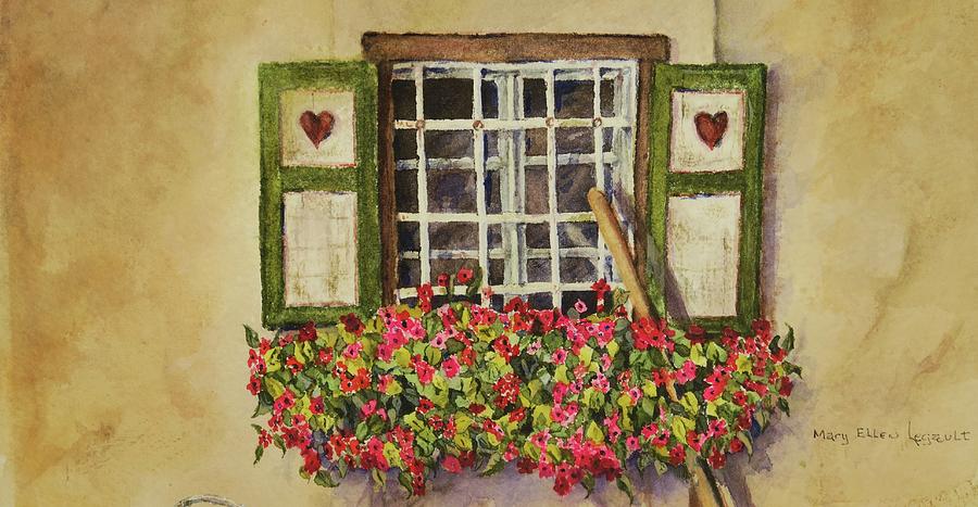 Old World Farm Window Painting by Mary Ellen Mueller Legault