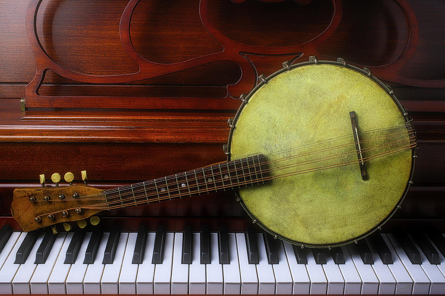 Old Worn Banjo On Piano Keys Photograph by Garry Gay
