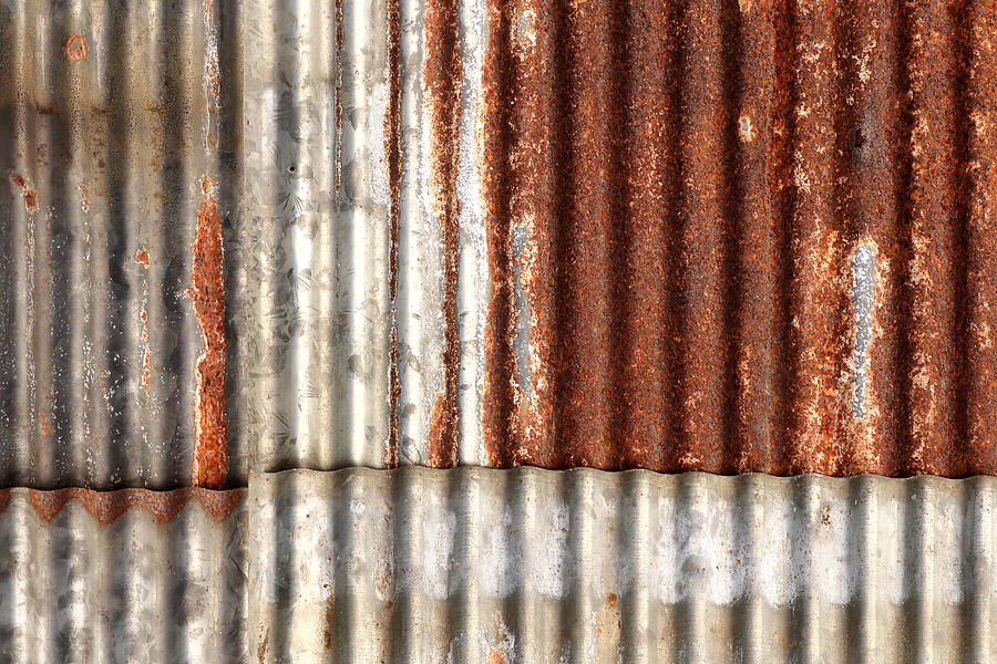 Old Zine And Rusty Corrugated Texture Background. Metal Sheet With Rusty Texture. Photograph
