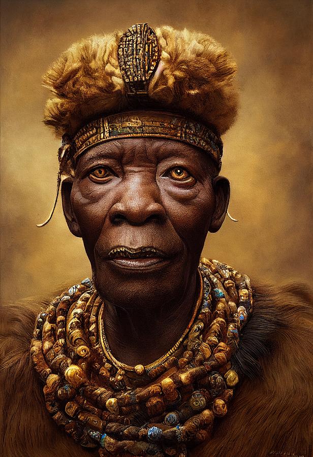 Old Zulu King Painting by Vincent Monozlay