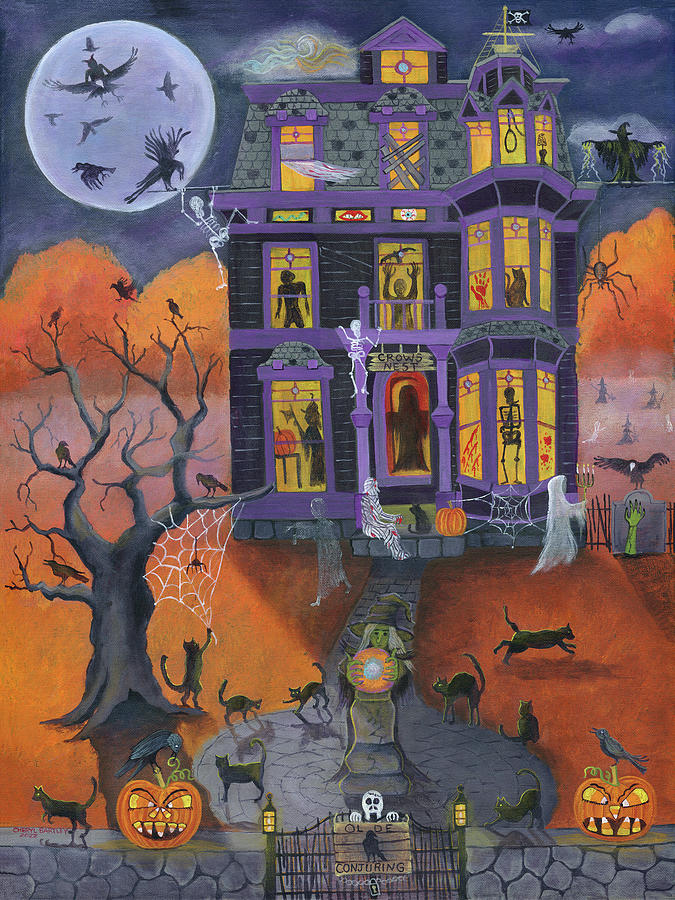 Olde Crow halloween Conjuring Painting by Cheryl Bartley - Fine Art America