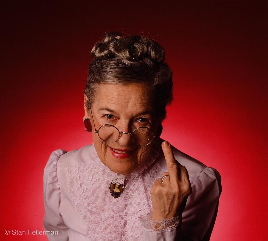 Older woman, flipping the bird Photograph by Stan Fellerman - Fine Art ...