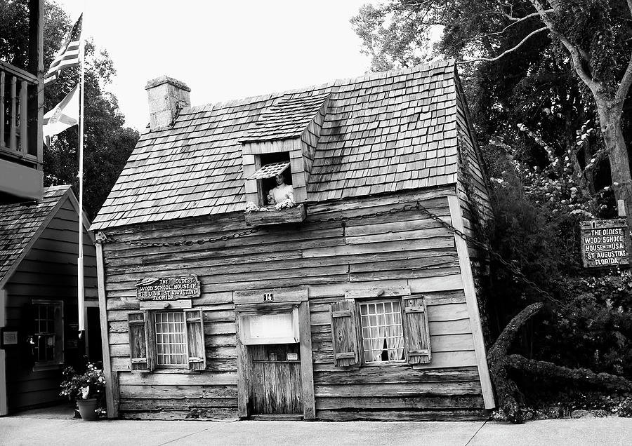 Oldest Wooden School House St Augustine BW Photograph by Bob Pardue