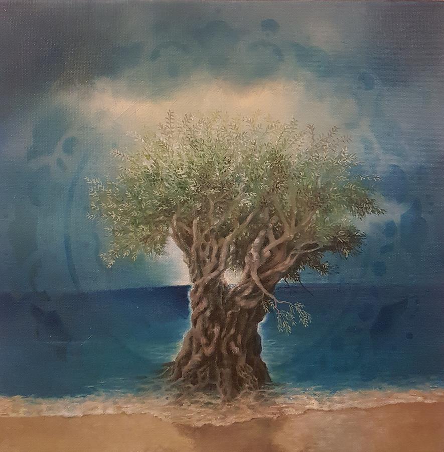 Olive and Sea Painting by Caroline Philp