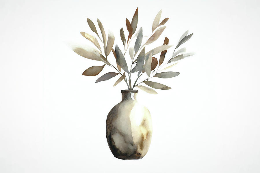 Olive Branches in a Vase Digital Art by Alison Frank