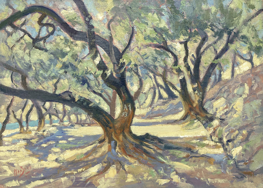 Olive grove A1 39 at Marmari Beach Paxos Painting by Nop Briex