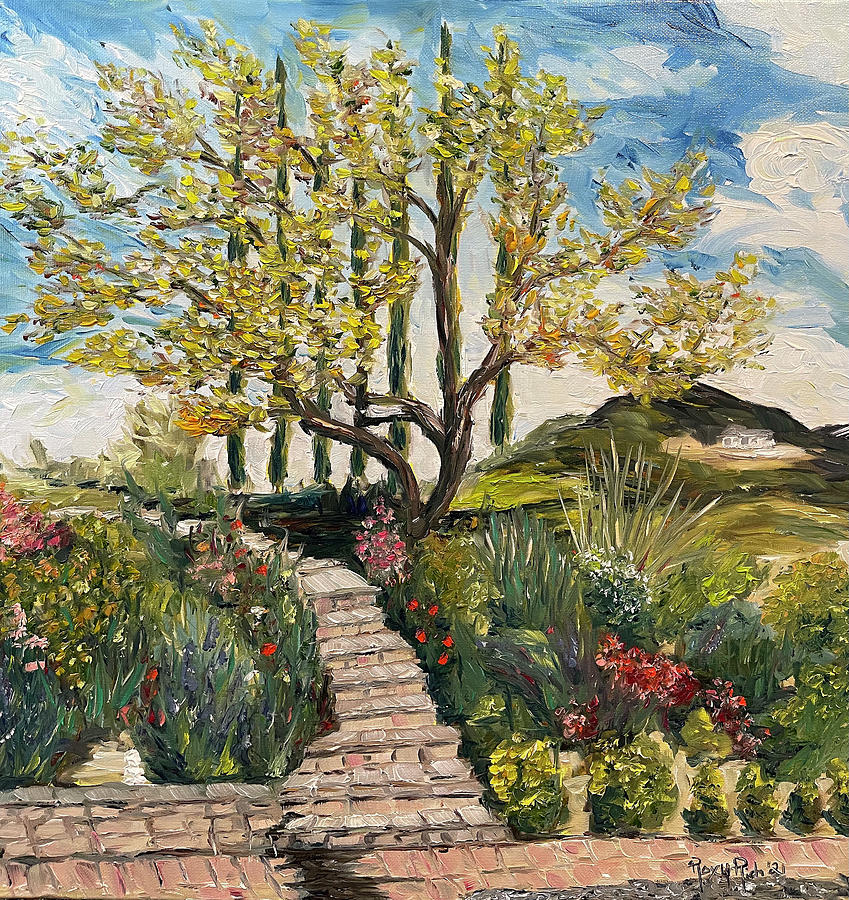 The Olive Tree at Gershon Bachus Vintners Painting by Roxy Rich