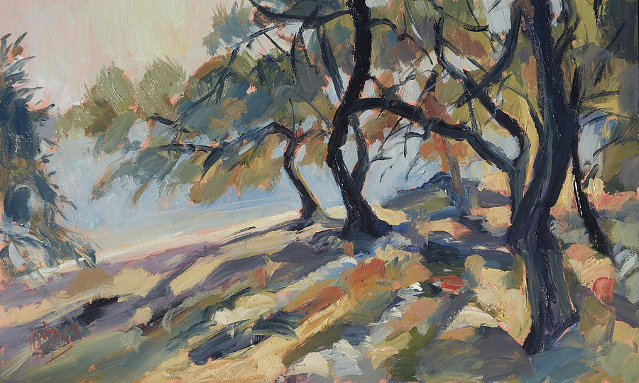 Olive trees at Marmari beach on Paxos Painting by Nop Briex