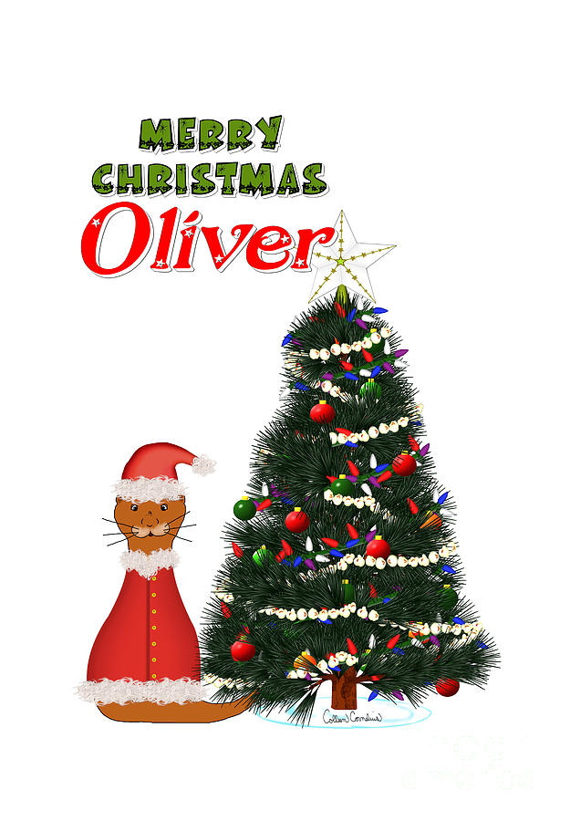 Oliver Dressed as Santa by His Christmas Tree Digital Art by Oliver The Otter