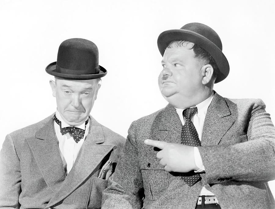 OLIVER HARDY and STAN LAUREL in THE BIG NOISE -1944-, directed by MALCOLM ST. CLAIR. Photograph by Album