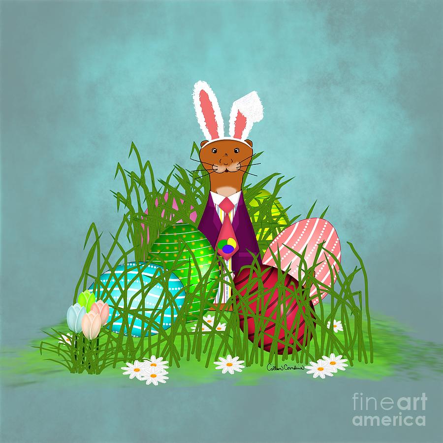 Oliver The Otter and the Great Easter Egg Hunt Digital Art by Colleen Cornelius