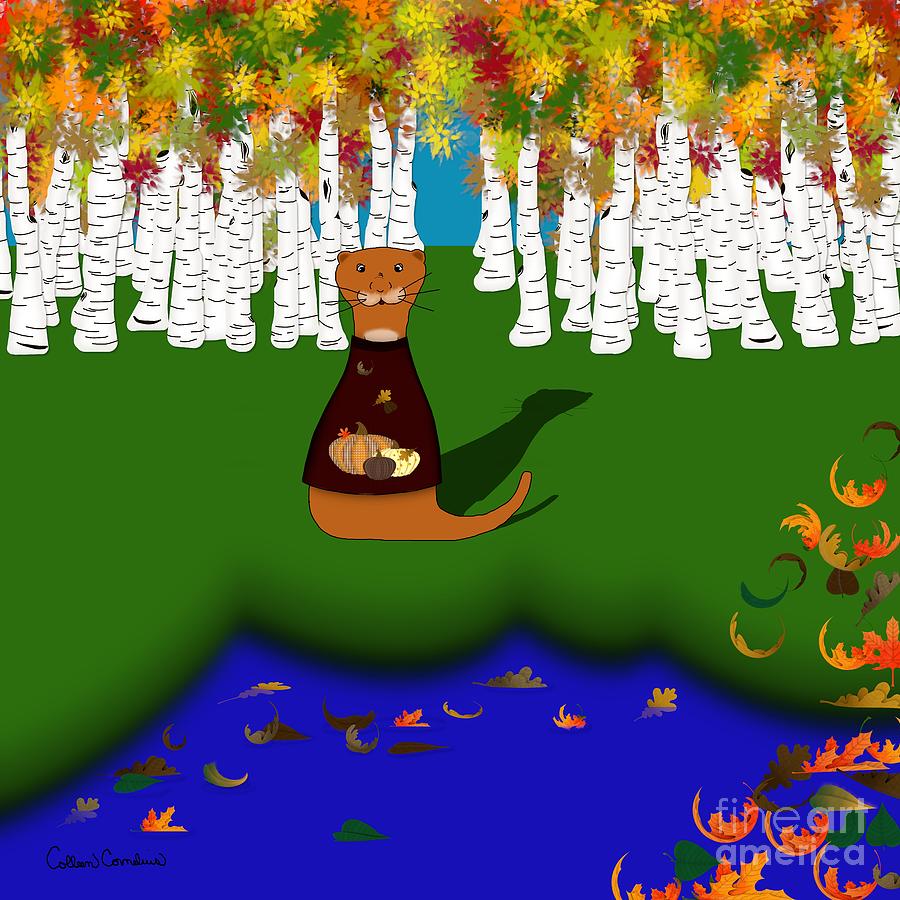 Oliver The Otter at River Wolf Lake in Autumn Digital Art by Oliver The Otter