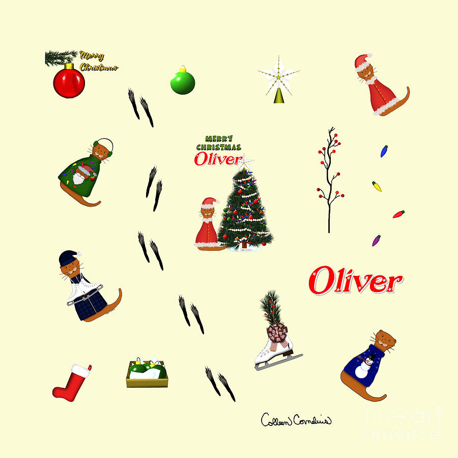 Oliver The Otter Christmas Random Pattern Digital Art by Colleen Cornelius