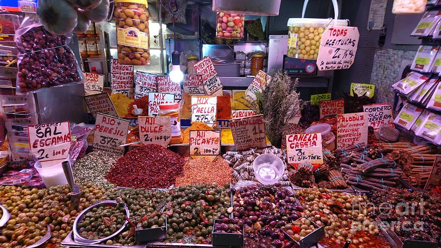Olives And Spices On A  Malaga Market Stall Photograph