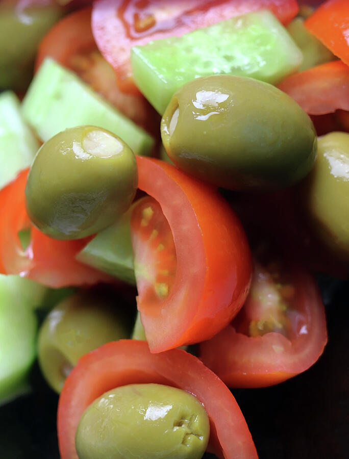 Olives Tomato And Cucumber With Lemon Juice Photograph by Johanna Hurmerinta