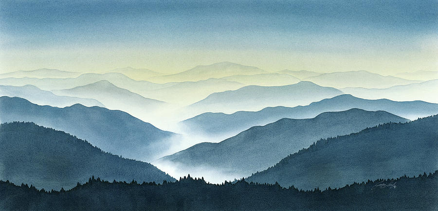 Mountain Painting - Olympic Mountains Silhouette by Julie Senf