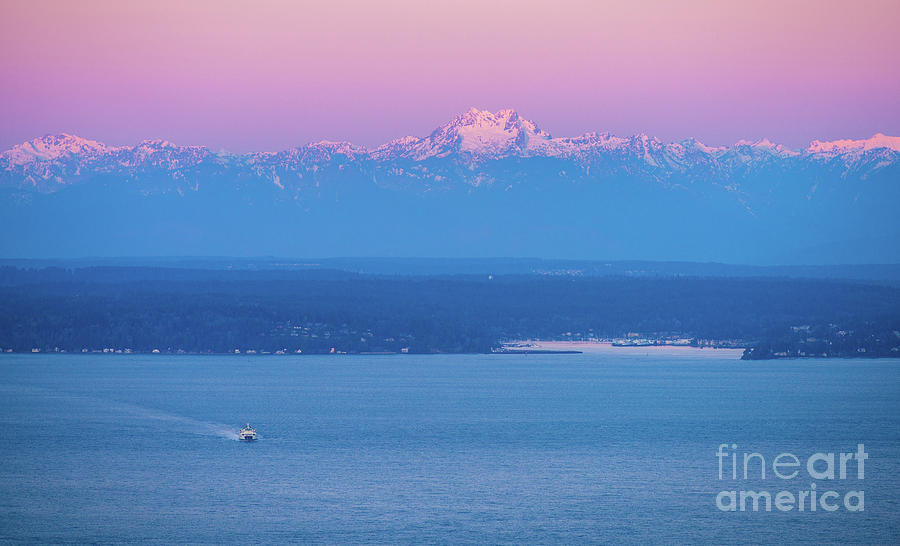 Olympic Mountains Sunrise Ferry Photograph by Mike Reid