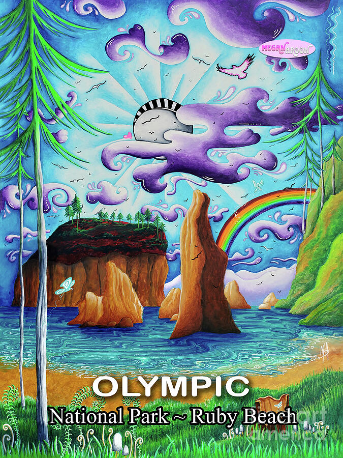 Olympic National Park Painting - Olympic  National Park PoP Art Maximalist Home Decor for Her of Ruby Beach  MeganAroon by Megan Aroon