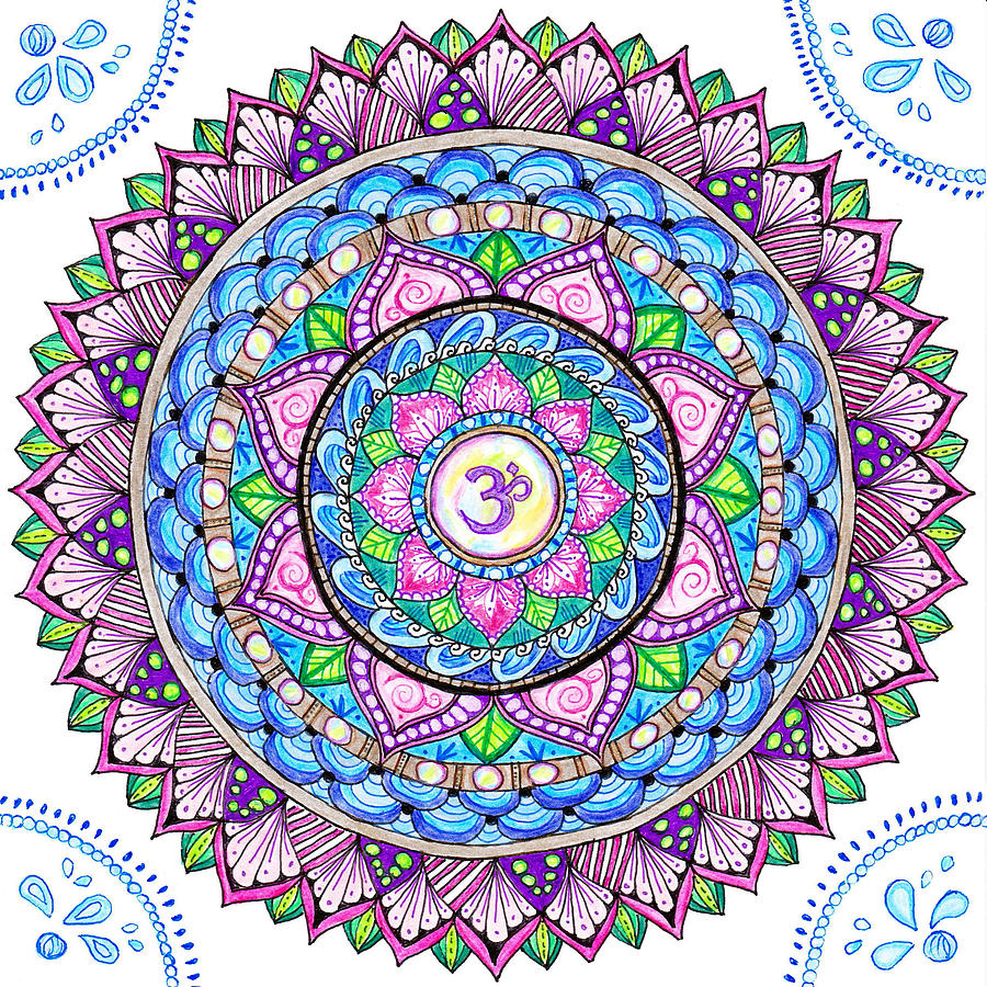 Om Mani Padme Hum Mandala Drawing by Laura Iverson