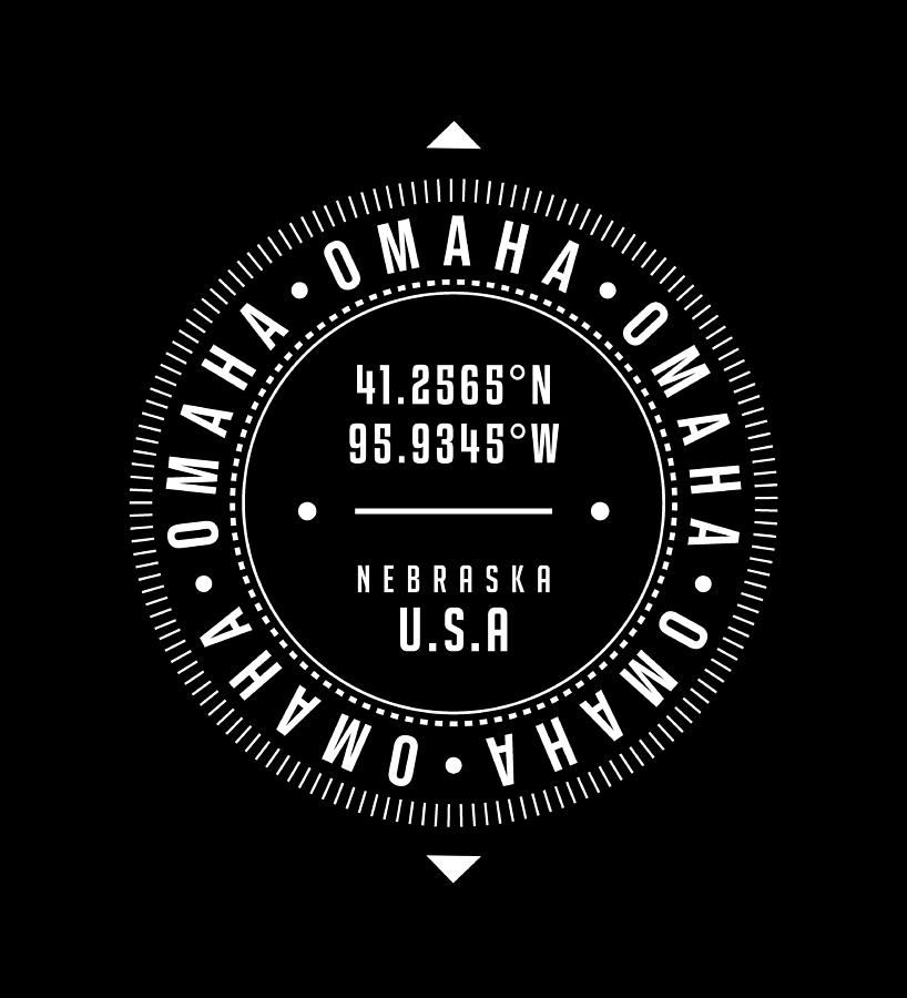 Omaha, Nebraska, USA - 2 - City Coordinates Typography Print - Classic, Minimal Digital Art by Studio Grafiikka