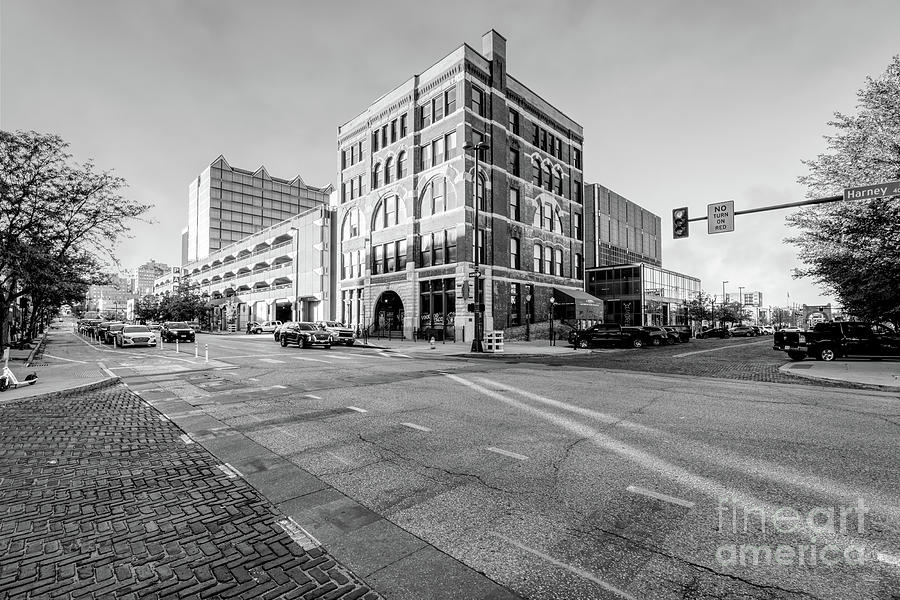 Omaha Old Market Intersection Grayscale Photograph by Jennifer White