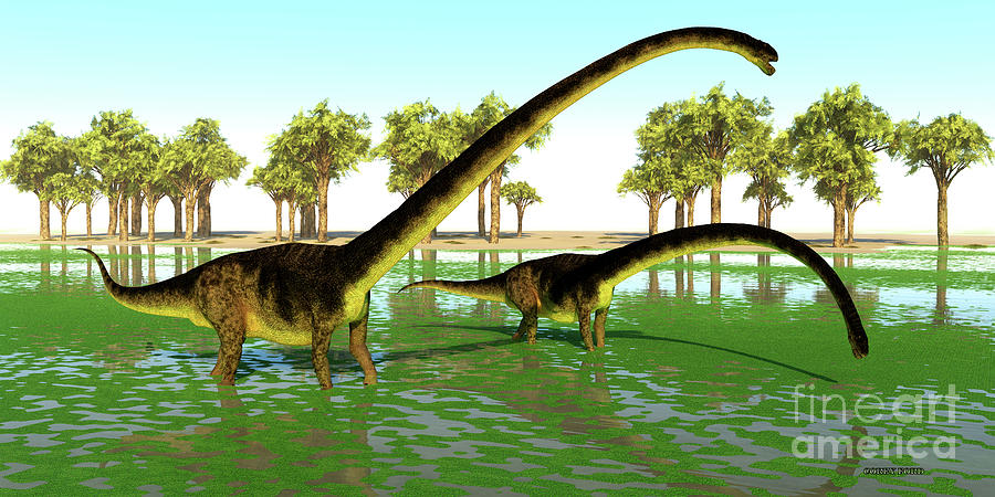 Omeisaurus Dinosaur Swamp Digital Art by Corey Ford