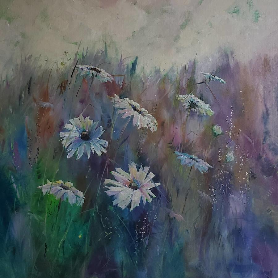 On a Bed of Daisies Painting by Sheila Romard