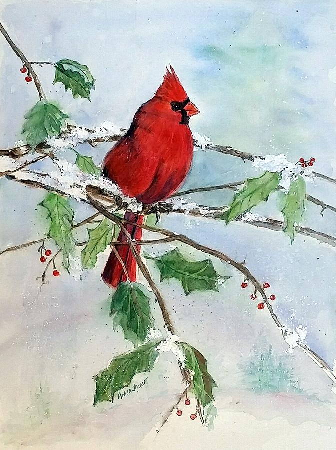 On a Snowy Perch Painting by Anna Jacke