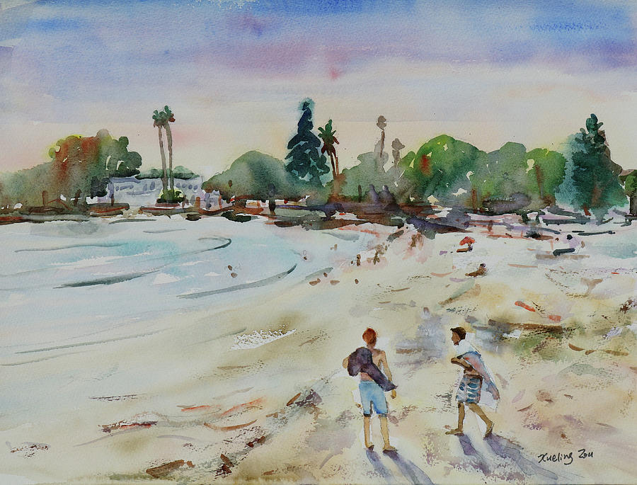 On Crab Cove Beach Alameda California Painting by Xueling Zou