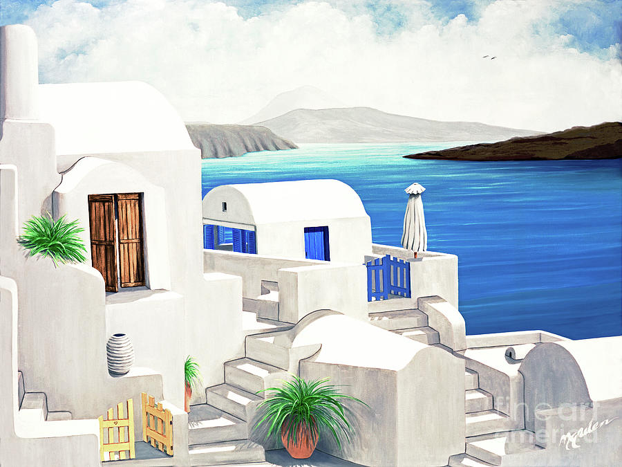 SANTORINI AT OIA-prints of 0il painting small-large and products Painting by Mary Grden