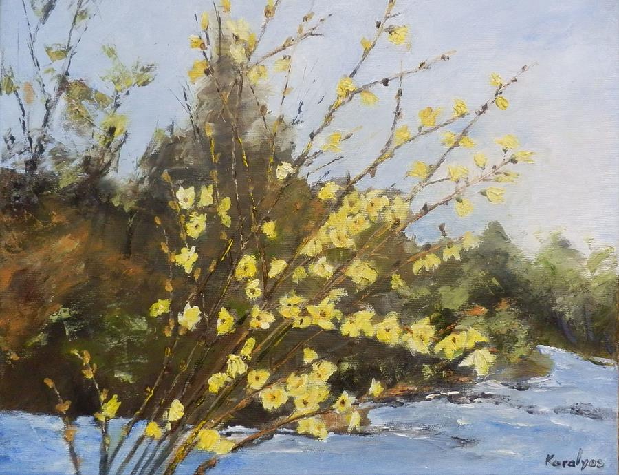 Spring Painting - On the banks of the river by Maria Karalyos