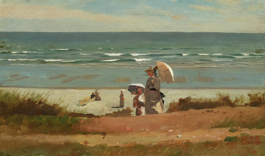 On The Beach At Marshfield By Winslow Homer Painting