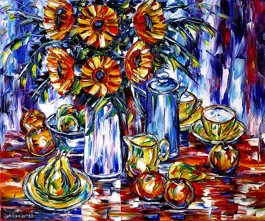 On The Breakfast Table Painting by Mirek Kuzniar