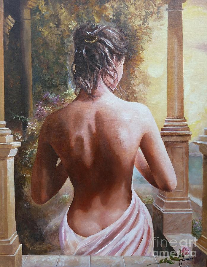 Female Figure Painting - On The Doorway by Sinisa Saratlic Female Figure Painting - On The Doorway by Sinisa Saratlic