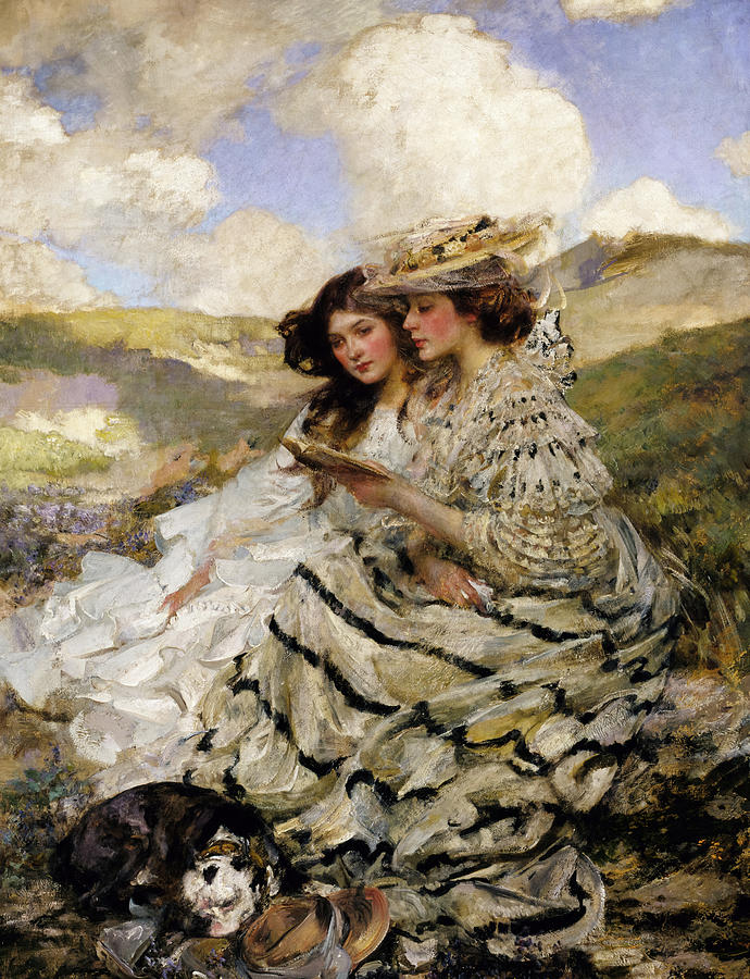 James Jebusa Shannon Painting - On the Dunes, Lady Shannon and Kitty by James Jebusa Shannon