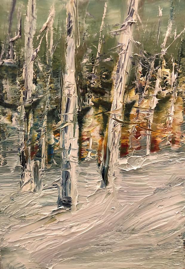 On the Edge of the Aspen Woods Winter 2 Painting by Desmond Raymond