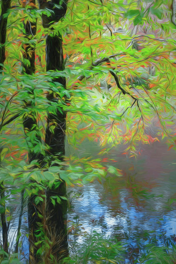 On the Edge of the River Watercolors Painting Photograph by Debra and Dave Vanderlaan