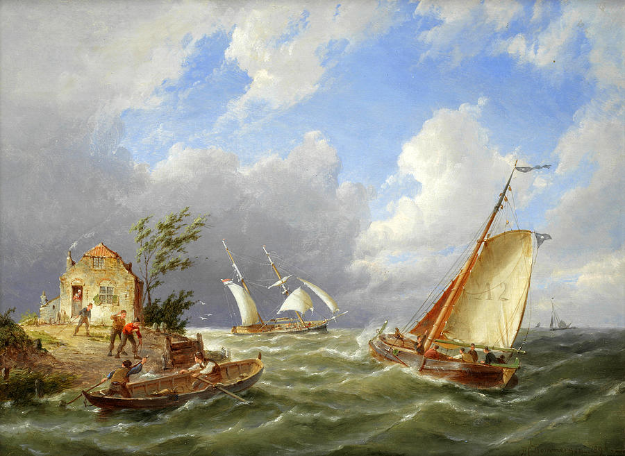 On the Isle of Arneland, Holland Painting by Pieter Cornelis Dommersen