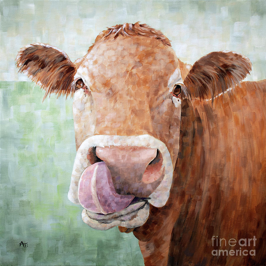 On the Nose - Cow Painting Painting by Annie Troe