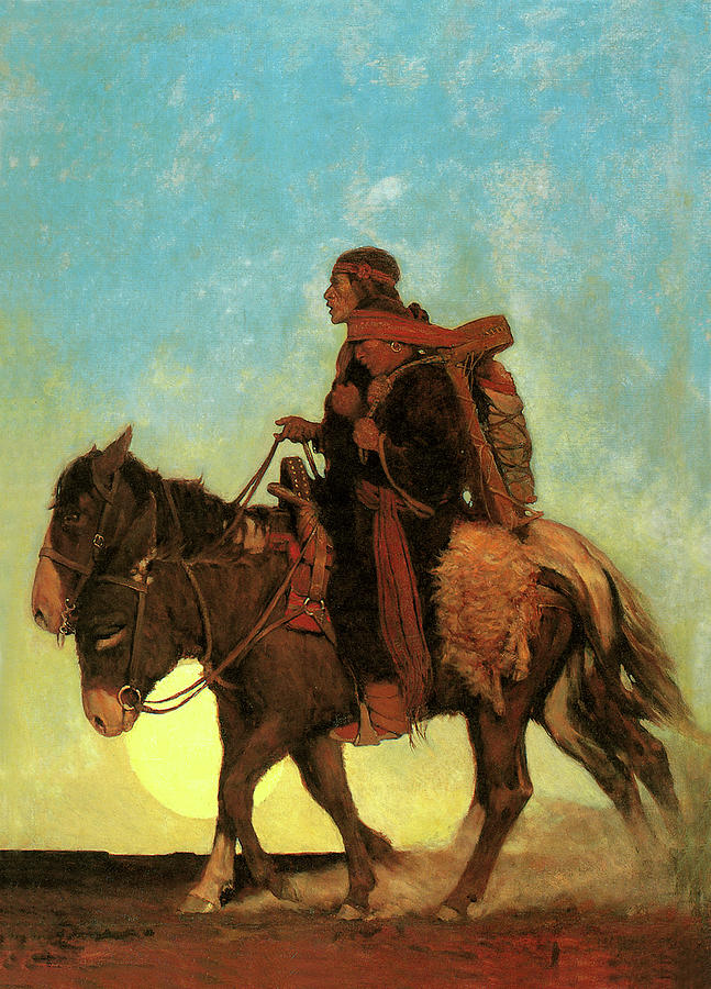 Donkey Painting - On the October Trail A Navajo Family by N C Wyeth