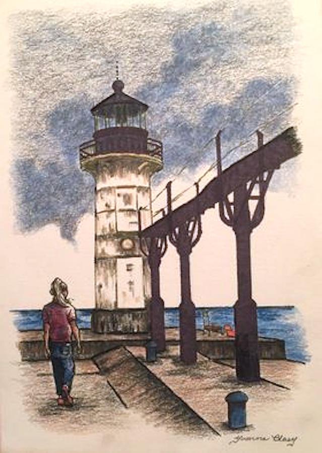 On The Pier Drawing by Yvonne Blasy